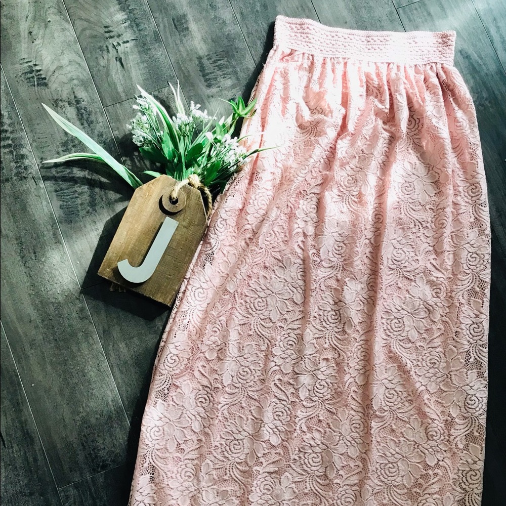 Ashley Blue Long Blush Lace Skirt